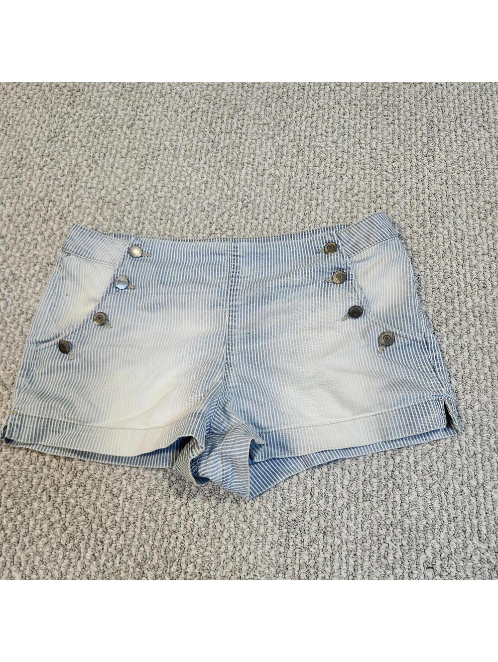 Blue Spice Shorts Blue and White Striped Button Detail Women's Size 11